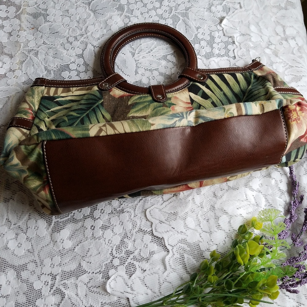 Purse Tropical Florals Removable Strap Brown Green - Picture 5 of 8